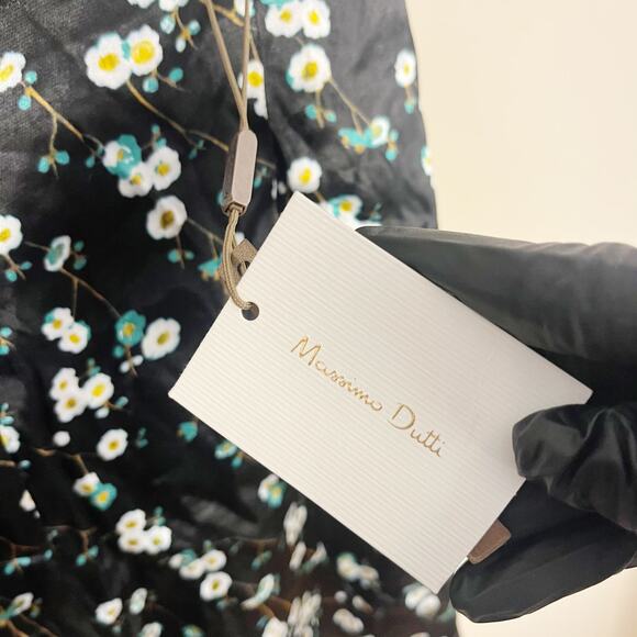 Massimo Dutti Women Silk Blend Black Floral Shorts Size 4 New - Picture 7 of 8